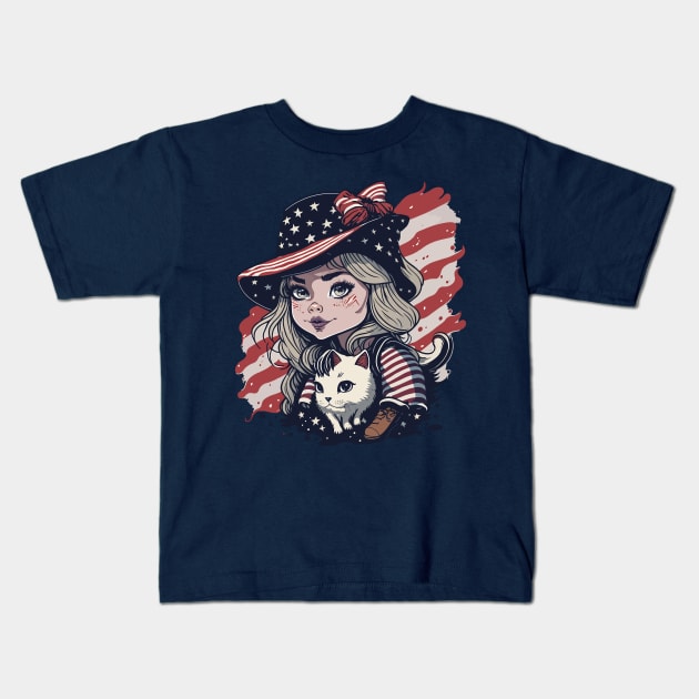 Patriotic Cat Mother Kids T-Shirt by By_Russso